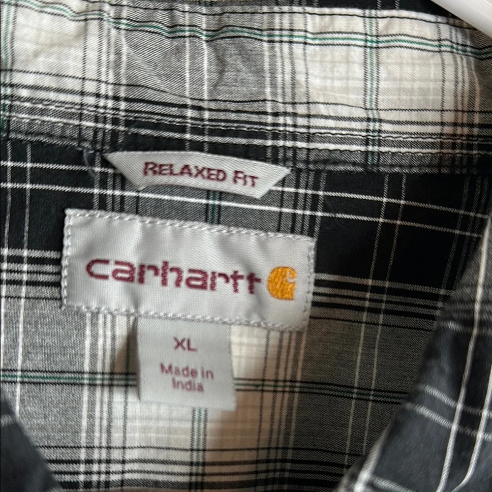 Carhartt Men's Gray and Black Plaid Button Down Shirt - Picture 3 of 5